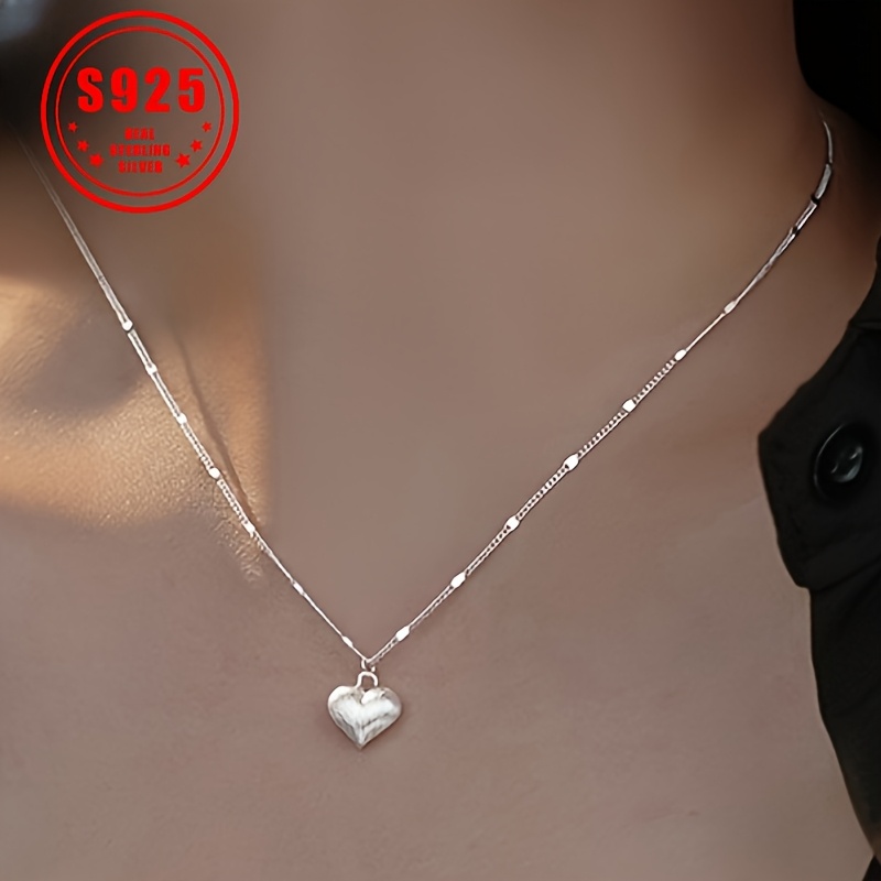 

S925 Minimalist Sterling Silver Wire Heart Pendant Necklace, High-end And , Casual Attire, Chain Accessories, Gifts For Men And Women