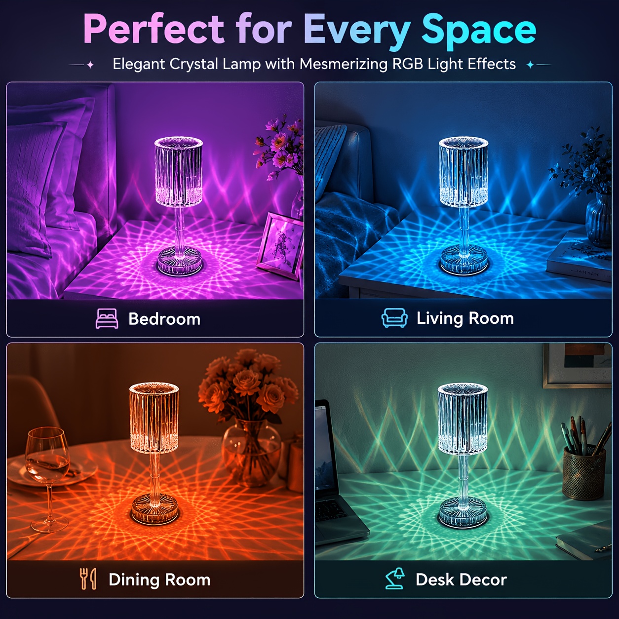 16 color rgb changing mode crystal table lamp linear ambient lighting touch control usb charging portable night light suitable for bedroom bedside tables living rooms dining rooms dressing tables game rooms and offices Product details 9