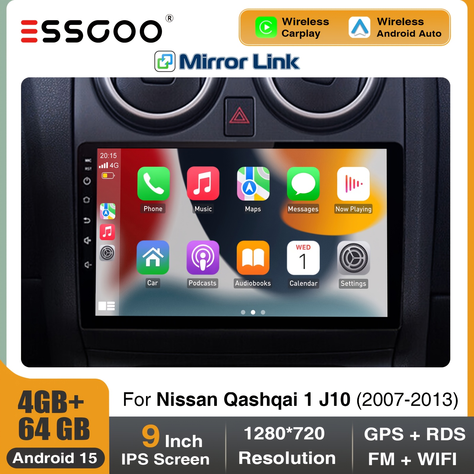 Image of Essgoo 9 Inch 15 Stereo For J10 2007-2015 (with Frame) | 4gb 64gb Storage, Car Radio Ips Touchscreen With & Auto, Gps Navigation, Wifi, Steering Wheel Control, Fans Cooling, , Fm Rds