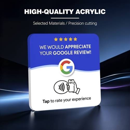 Artikelbild nfc acrylschild, für bewertungen - tippen zum schreiben von sozialen geschäftsbewertungskarten, 213- -speicher - unterstützt das schreiben von nfc-links, nicht anwendbar auf metalloberflächen, für unternehmen und marketingexperten zur verbesserung des benutzererlebnisses - geschäfts- und ladenschilder
