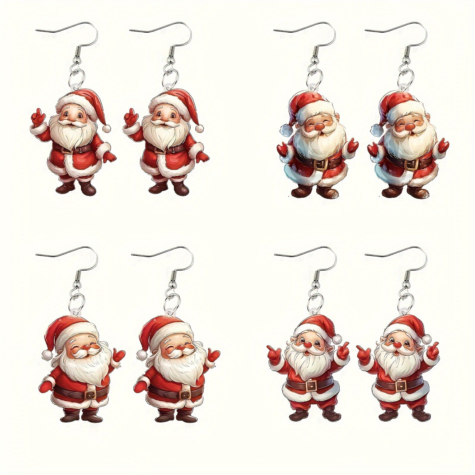 

4 Pairs Cute Santa Claus Earrings, 2d Acrylic Material Cartoon Fashion Earring Set, Perfect Christmas Gift, Holiday Accessory For Women.