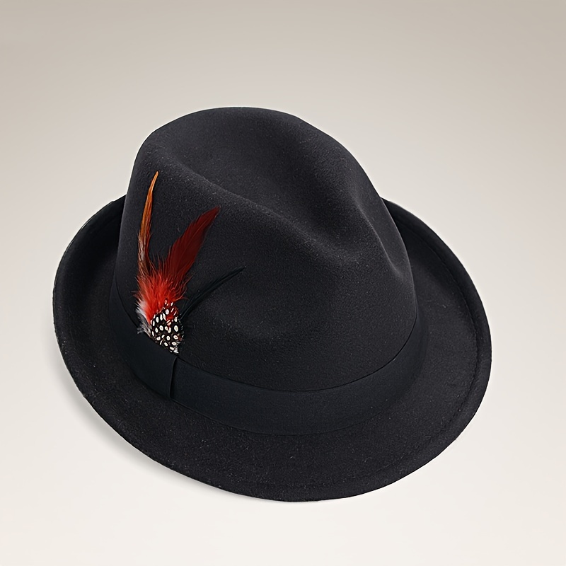 1pc Simulation Feather Formal Hat Wedding Top Hat, Autumn And Winter Top Hat Jazz Hat, Is A For Weddings And Formal Attendance