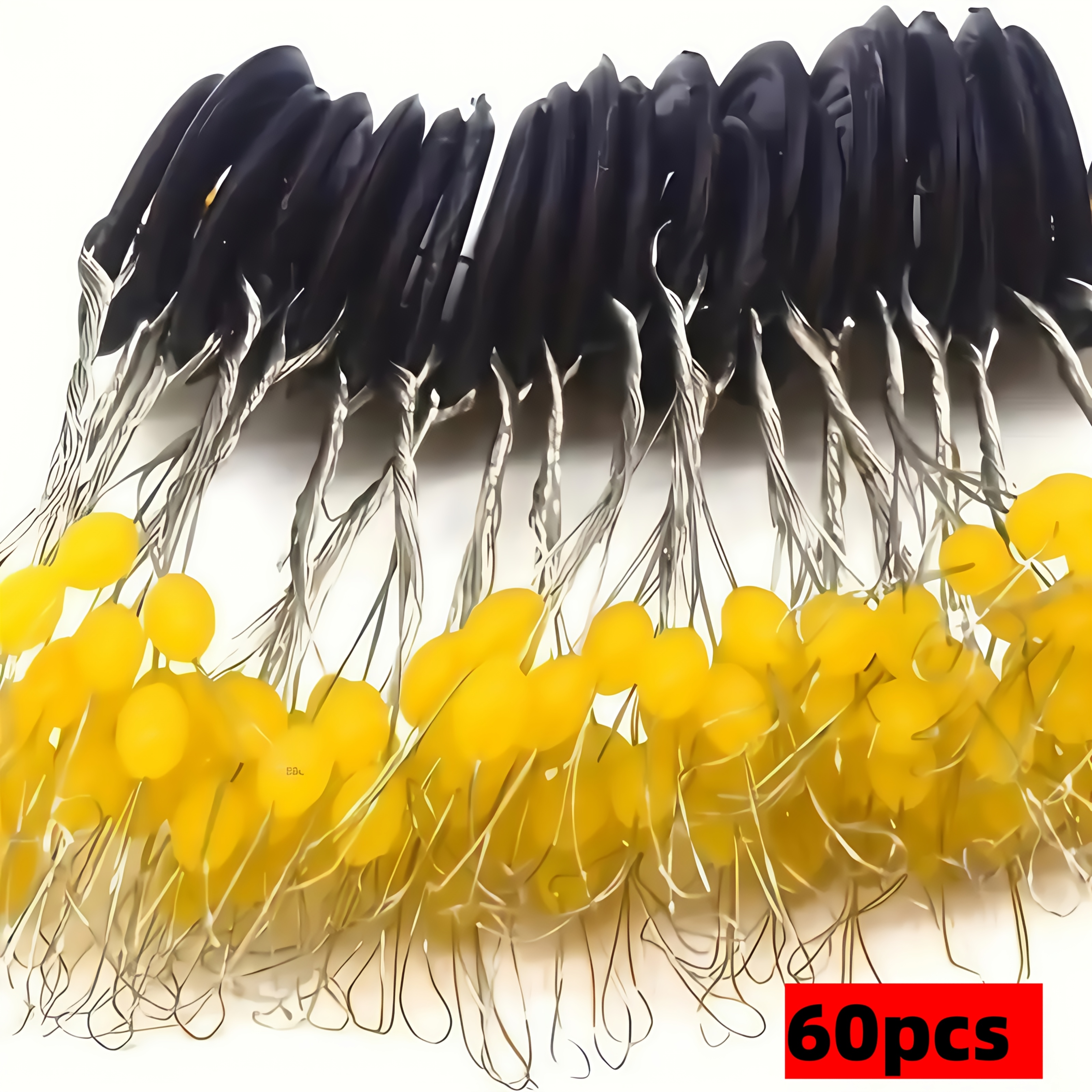 600/300/60 Soft Silicone Stopper Beads - Yellow With Black Caps, Spherical Non-weighted Beads, Suitable For Floats, Fishing Lines, And Hooks, Durable Anti- Design, For Freshwater And Saltwater Fishing