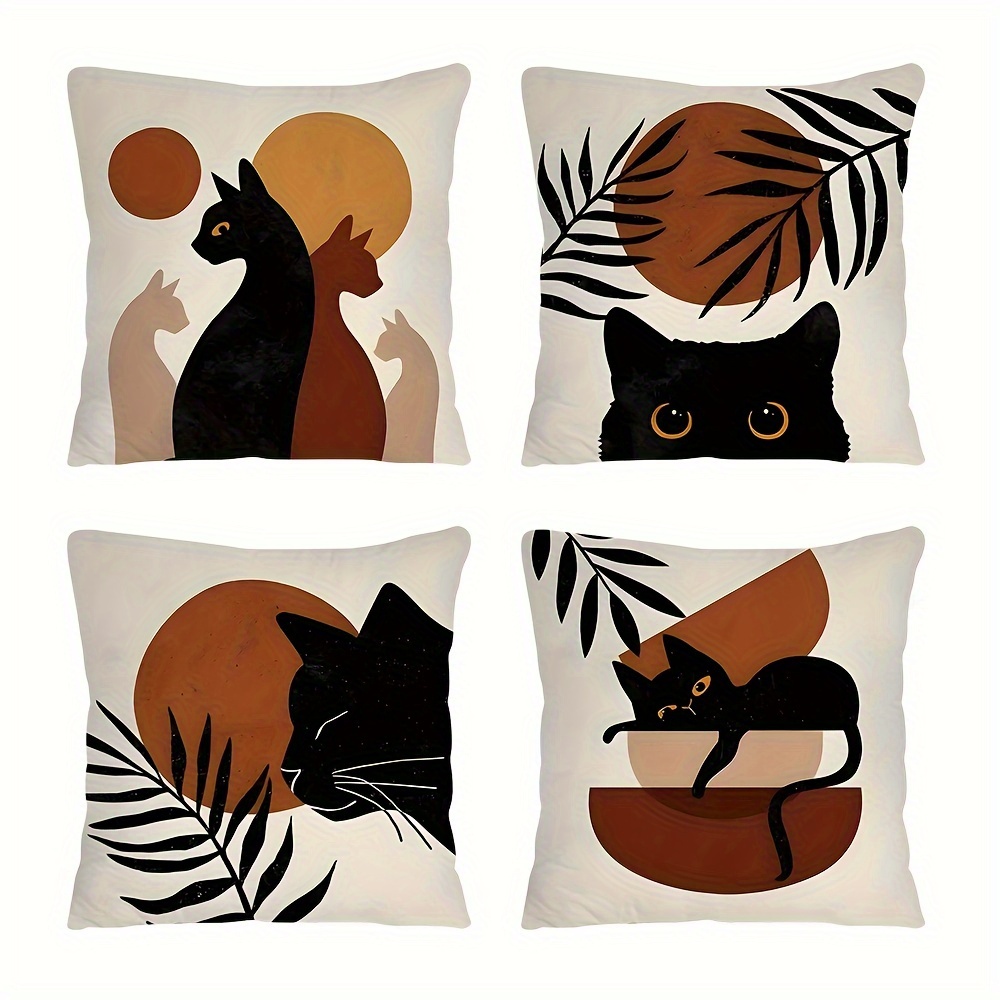 

4pcs, Bohemian Abstract Cat Pillowcase Set For Home Decoration Room Decoration, Study Decoration Bedroom Decoration Living Room Decoration Sofa Decoration No Pillow Core