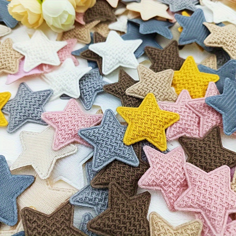 Image of 60pcs Warm Tone Woolen Yarn Star Appliques, Knitted Diy Craft Embellishments, Hair Clips, Socks, Clothing Accessories