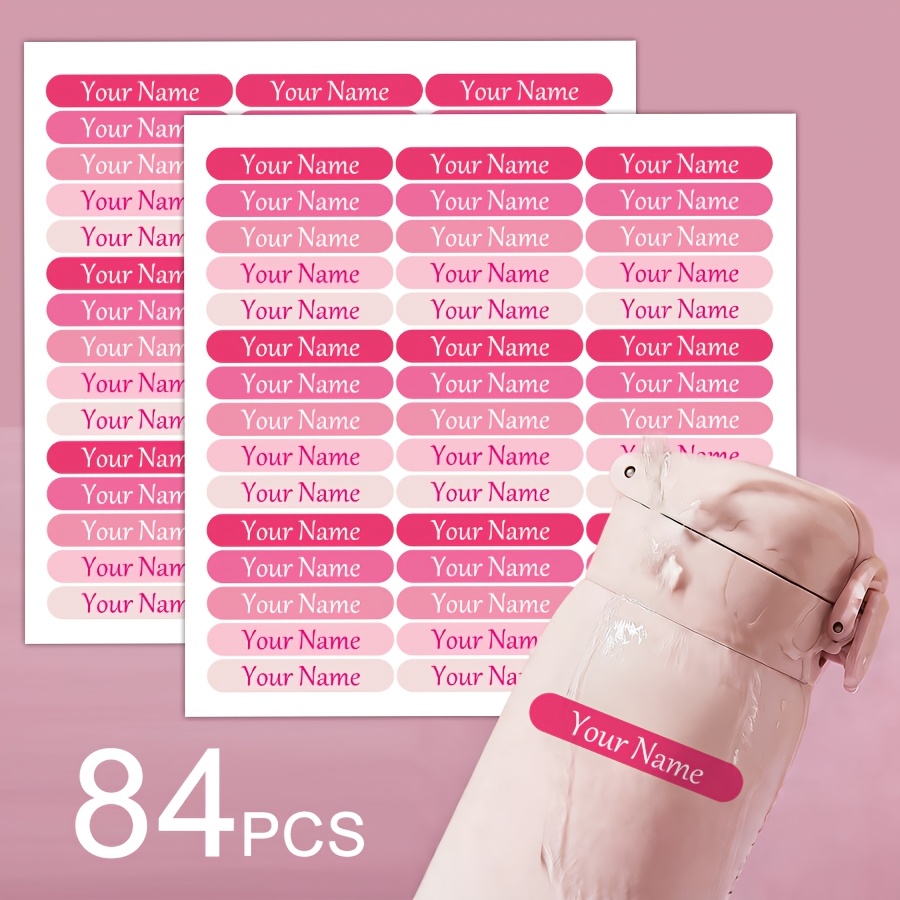 TEMU ["Autocollants de nom personnalisables] Autocollants de nom rose faciles à poser, autocollants de nom personnalisés pour l'étiquetage d'articles