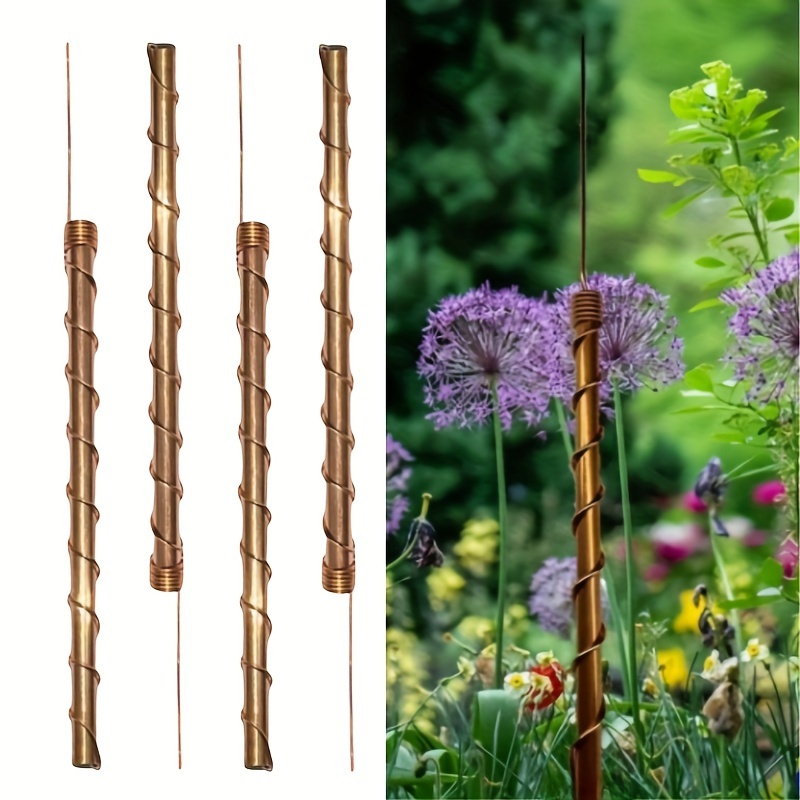 

4-pack Copper Plant Growth Sticks - Gardening Plant Antenna Rods With Copper Coils For And Growth Of Garden Plants And Vegetables, Plant Care Accessories