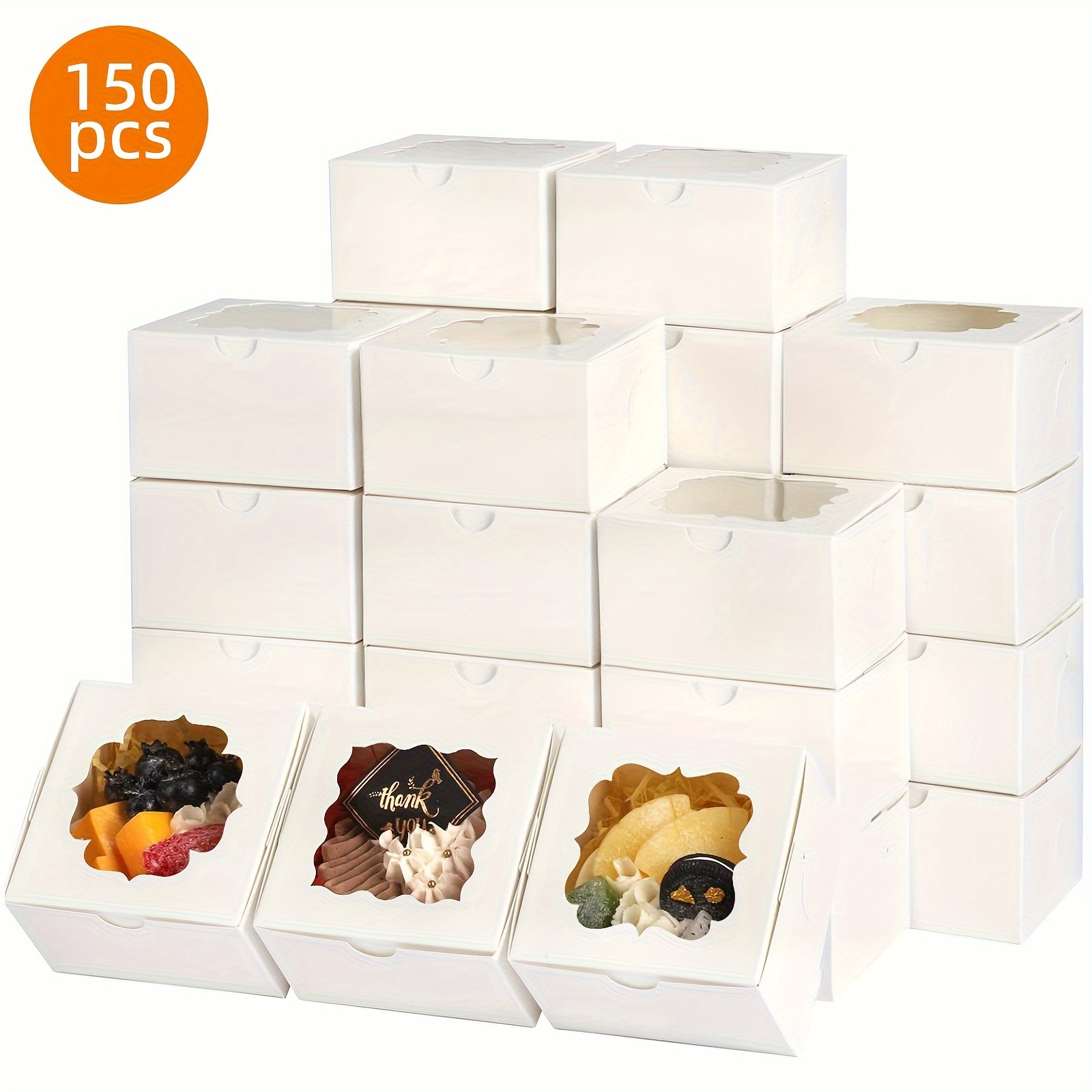 

Superlele 150pcs Boxes With Clear Window - Desserts, Chocolates, Strawberries & Donuts | Square Paper Gift Boxes For Christmas Party Favors & Treats