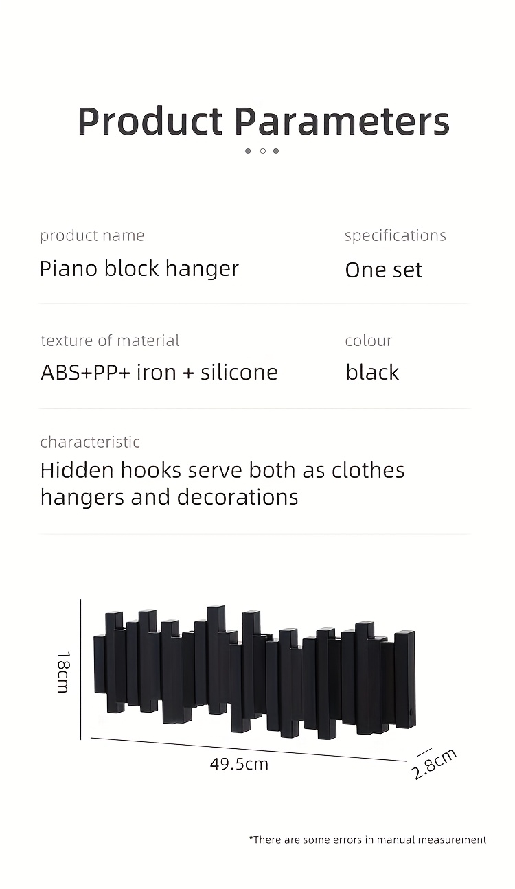 Foldable Piano Hook Rack - Hidden Arms Wall Organizer, No-Drill Entryway Storage