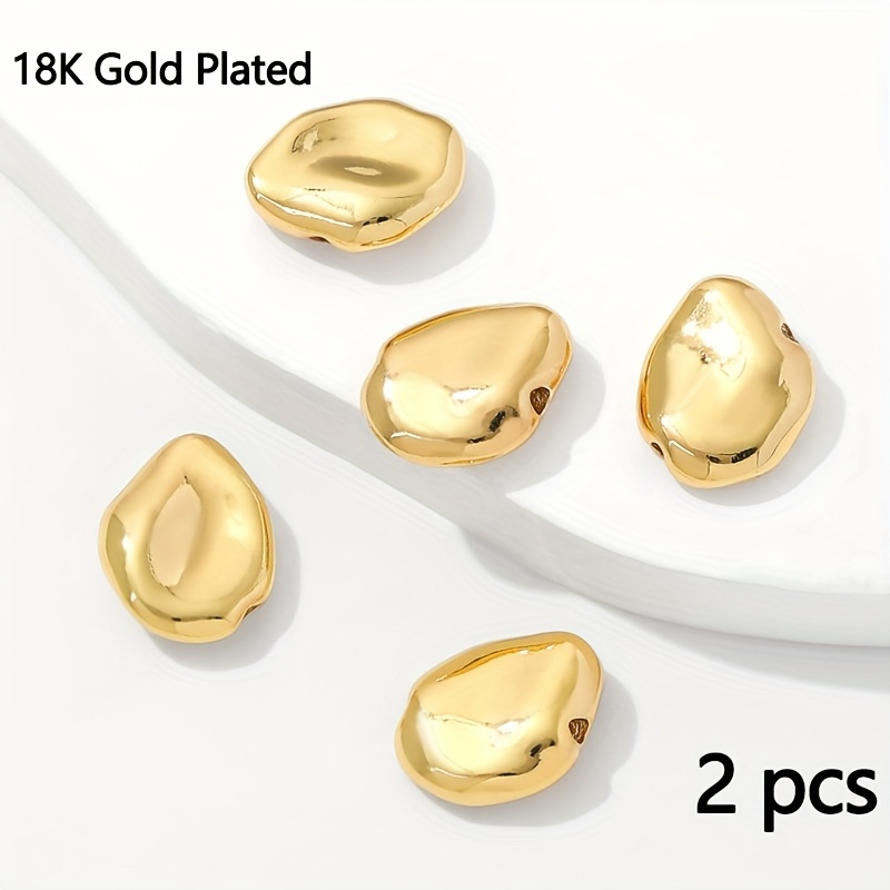TEMU 2pcs Of 13 * 10 Mm 18k Gold-plated Brass Water Drop-shaped Spacer Beads For Bracelet Making, Jewelry Materials, Handmade Accessory Components