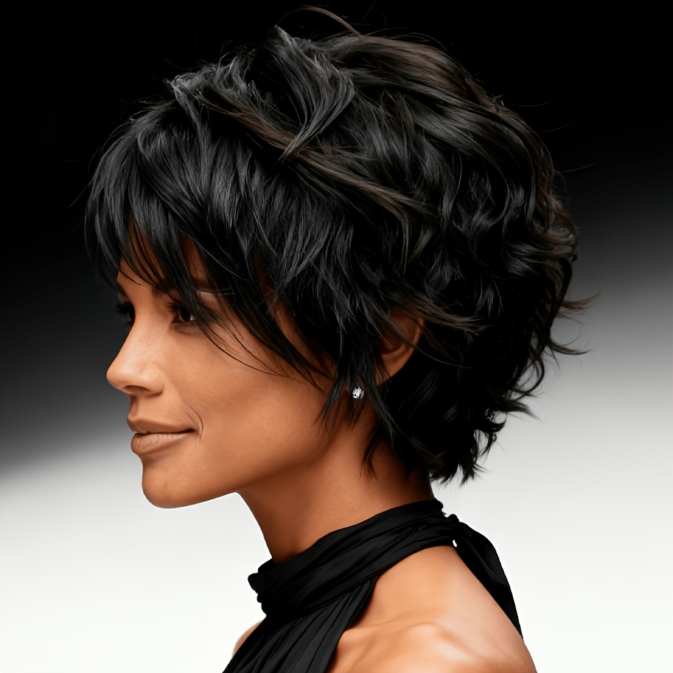 Women's Real Human Hair Wig Suitable For All - Glueless Stretch Mesh Short Straight Cut With Bangs, Natural Density Hairpiece For Daily Wear & Parties, , No Maintenance Required