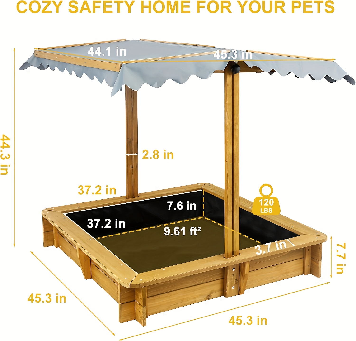 KETIVE Wooden Sandbox With Cover, Outdoor Kids Sand Box With Lid 4 Reinforced Bench Seats & UV-Resistant, Height Adjustable Canopy All-Round Bottom Liner Outdoor For Backyard Beach (45.3'' X 45.3'')