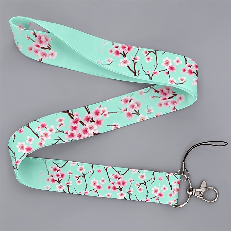 TEMU 2d Suitable For Men And Women Work Or School, Mint Green Lanyard With Pink Cherry Pattern, Universal For Phones And Ids, Fresh Artistic Style