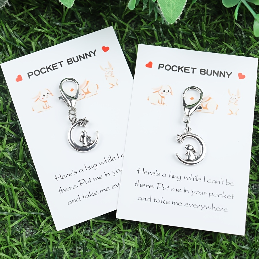 

1pc Pocket Bunny Keychain With Encouragement Card - Zinc Alloy Animal Charm, Non-textile, Ideal For Easter, Valentine's, Day Gifts And Home Decor, Party Favors| Charm|polished