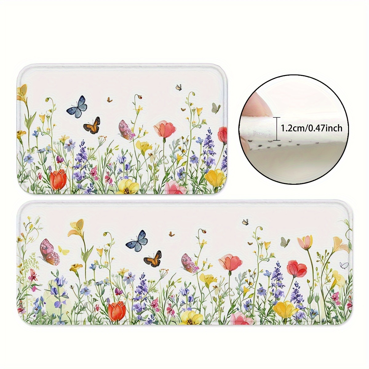 

1pc/2pcs, Spring Flowers Kitchen Mats, Non-slip And Durable Bathroom Pads For Floor, Comfortable Standing Runner Rugs, Carpets For Kitchen, Home, Office, Laundry Room, Bathroom, Spring Decor