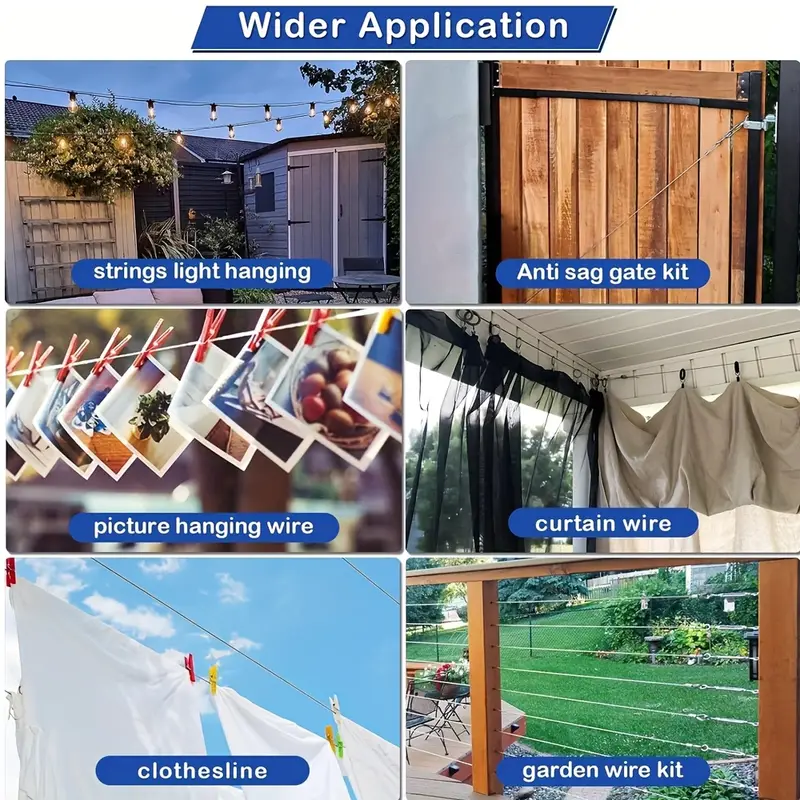 787 40 393 70 inch 304 stainless steel wire rope kit used for hanging lamps garden fence line fence ropes clothes drying lines outdoor sunshade sails curtain lines   Product details 2