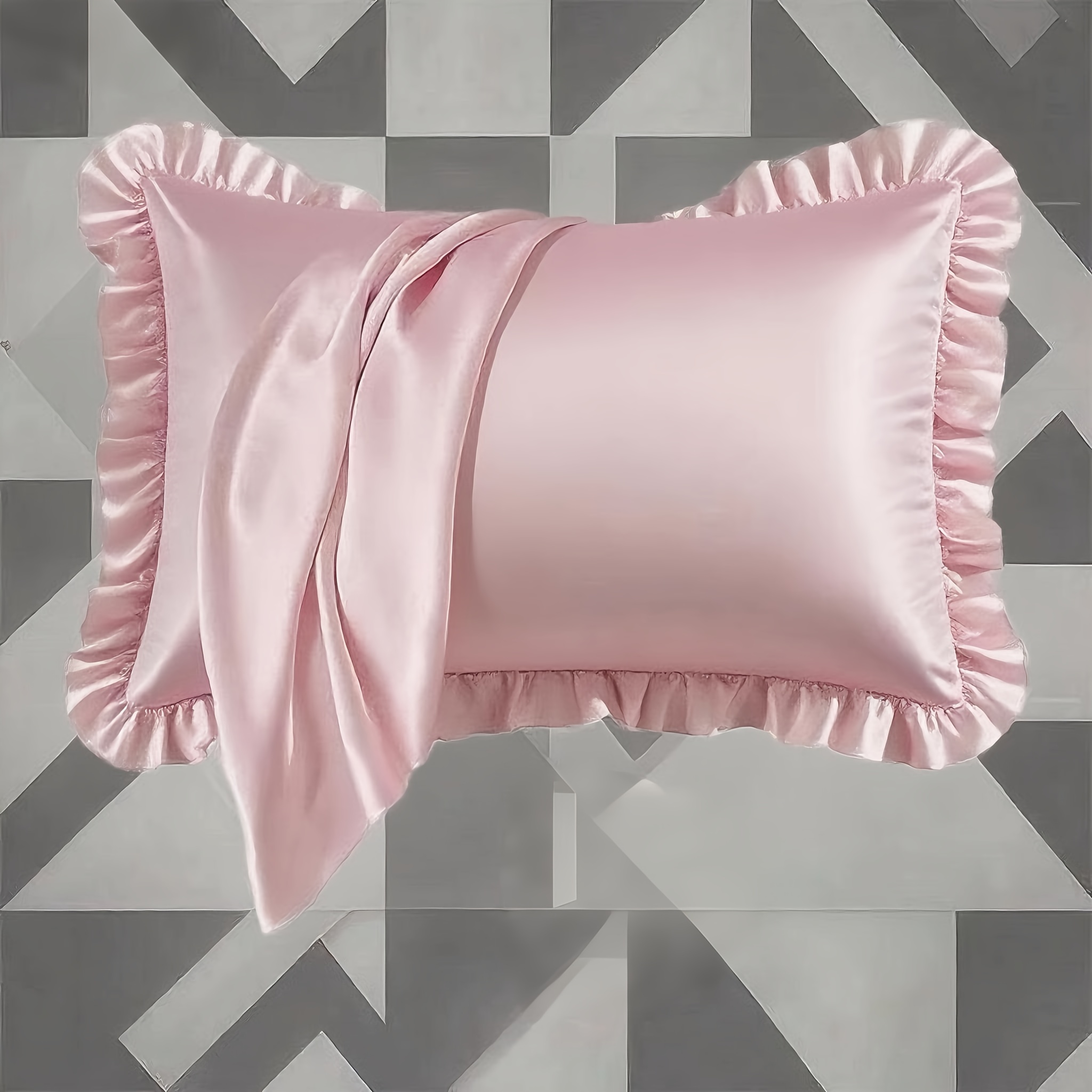 TEMU 1 Pièce Taie d'Oreiller en Satin à Volants avec Fermeture Enveloppe, Doux pour les Cheveux et , Idéal pour Chambre, Salon et Voyages de Camping,