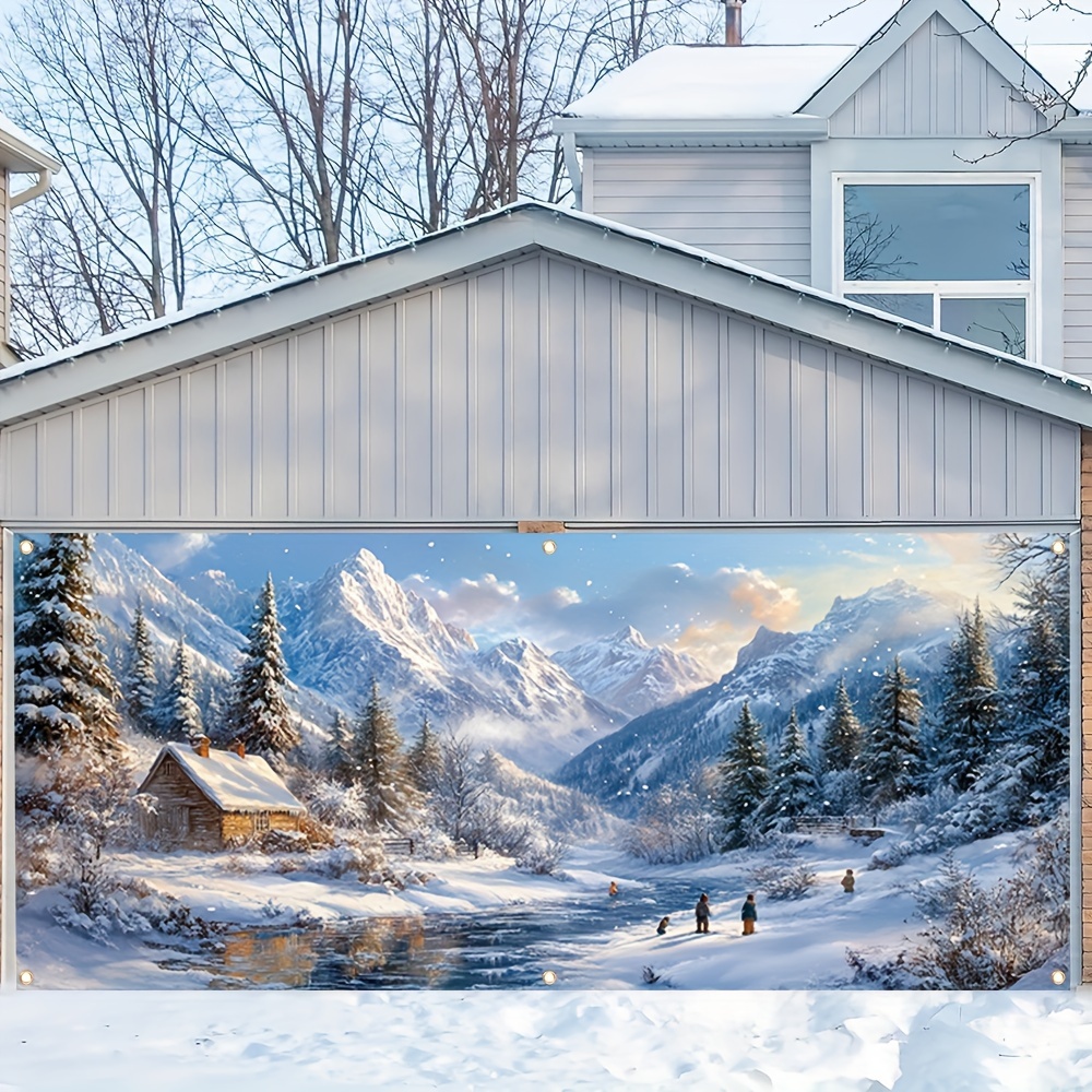 

Christmas Snow Door Banner - 100% Polyester, Winter Scenic Photobooth Backdrop, Outdoor Decor Flag, 71x157 Inches