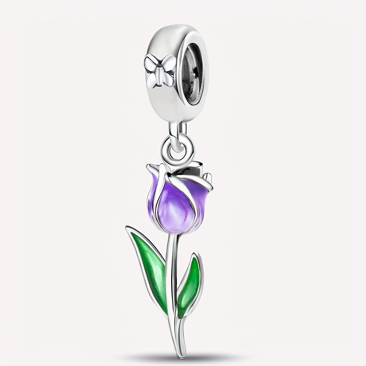 E-shop Lila Schmetterling Tulpen Anhänger, 925er Silberplattiert Anhänger Passend für Armband Armreif Halskette, Frühlings- und Sommer