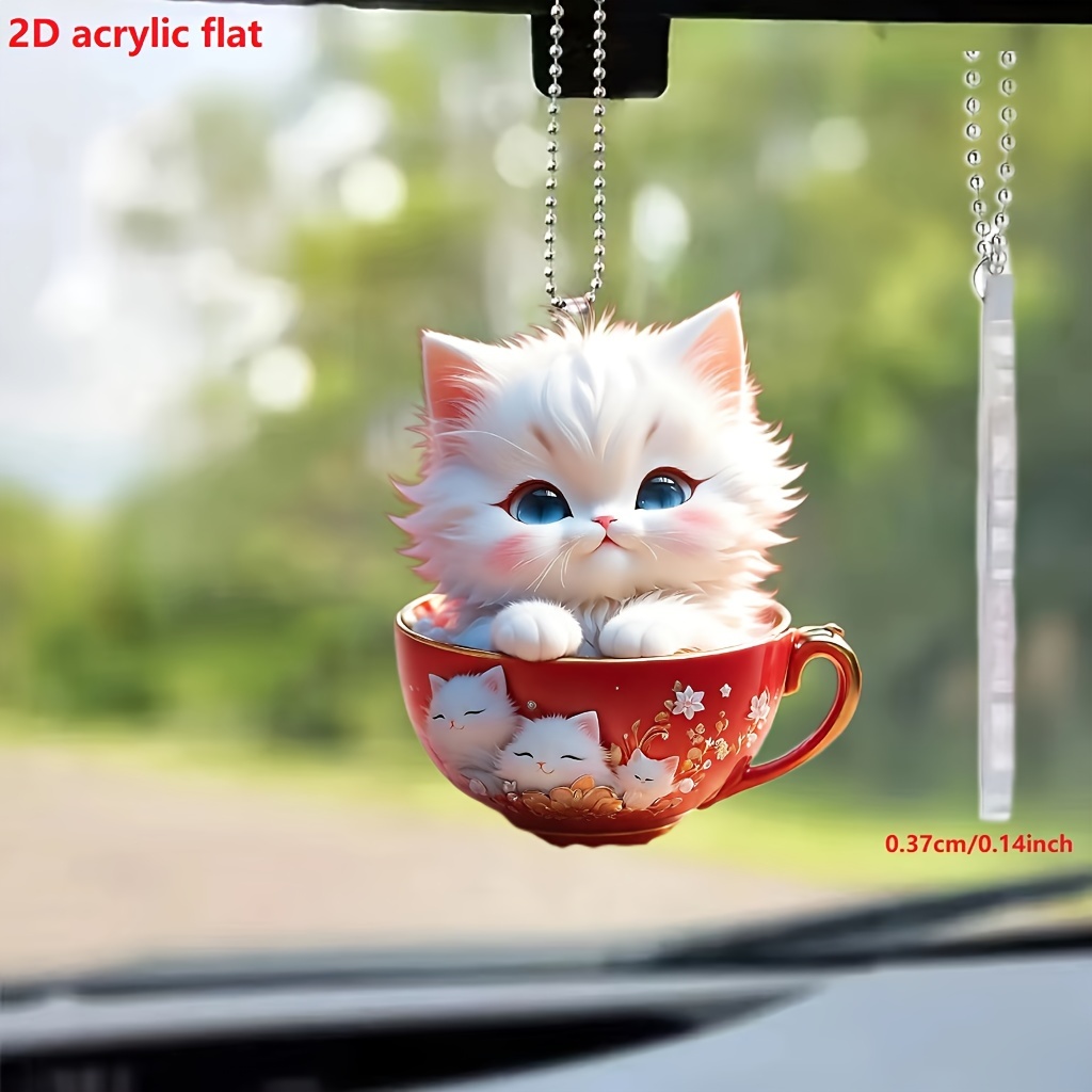 

1pc 2d Acrylic Cute Kitten Rearview Mirror Decorative Pendant, Backpack Keychain Decorative Pendant, Home Decoration Products