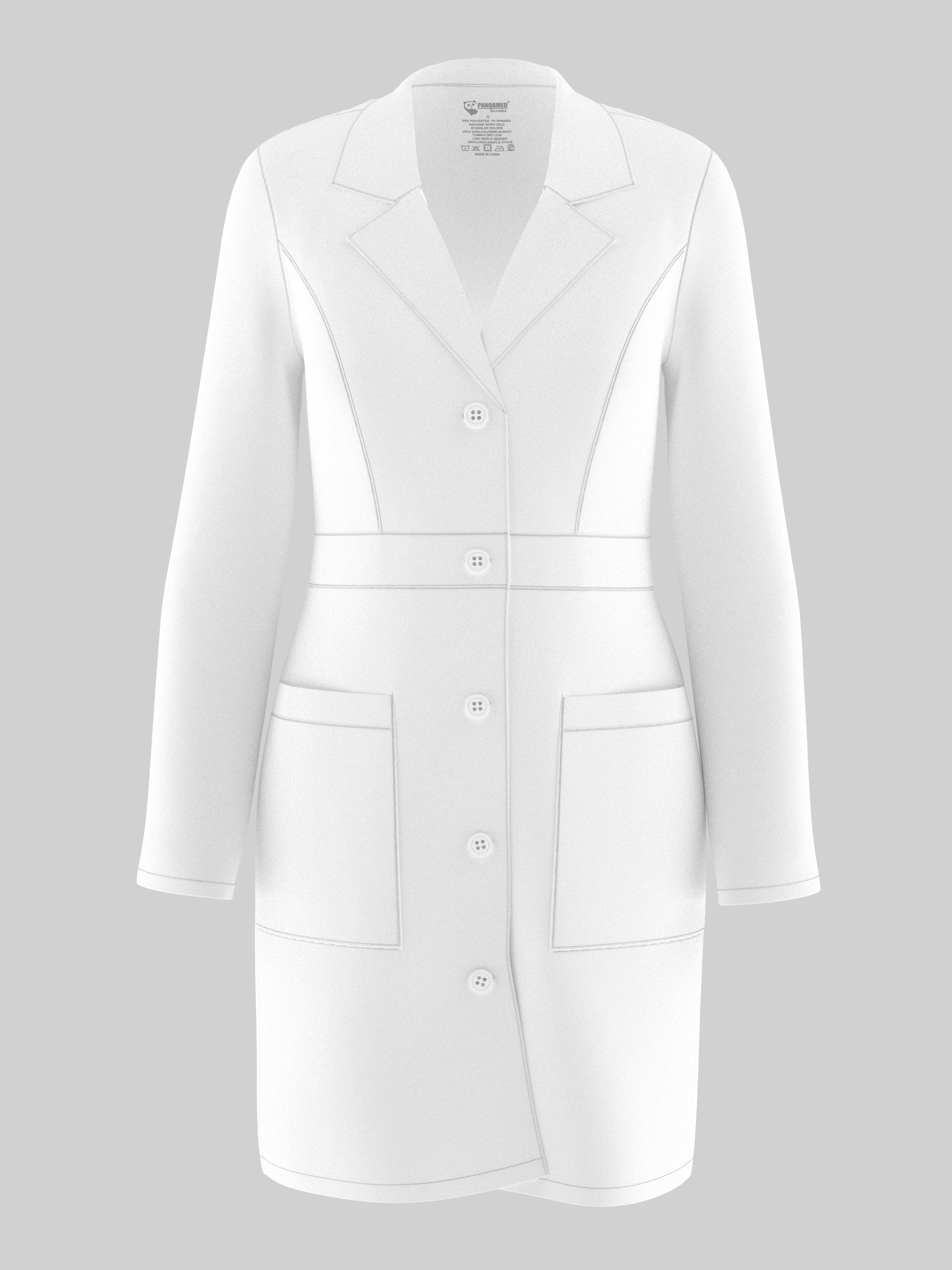 Women's Lab Coat - Elegant White Uniform Jacket with Collar, Long Sleeves & Pockets, Machine Washable, all-Season Professional Workwear