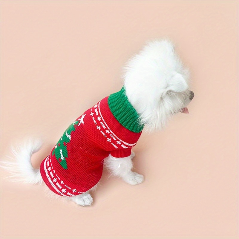 

Christmas Tree Pattern Dog Sweater, Small Dog Clothes, Winter Pet Fleece Coat For Chihuahuas