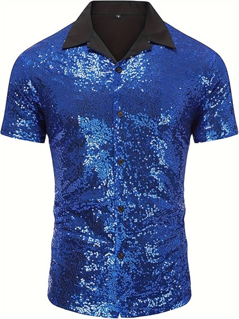 Chemise Disco à Sequins Bleu Homme - Déguisement Années 70/80 - Taille XL - 100% Polyester