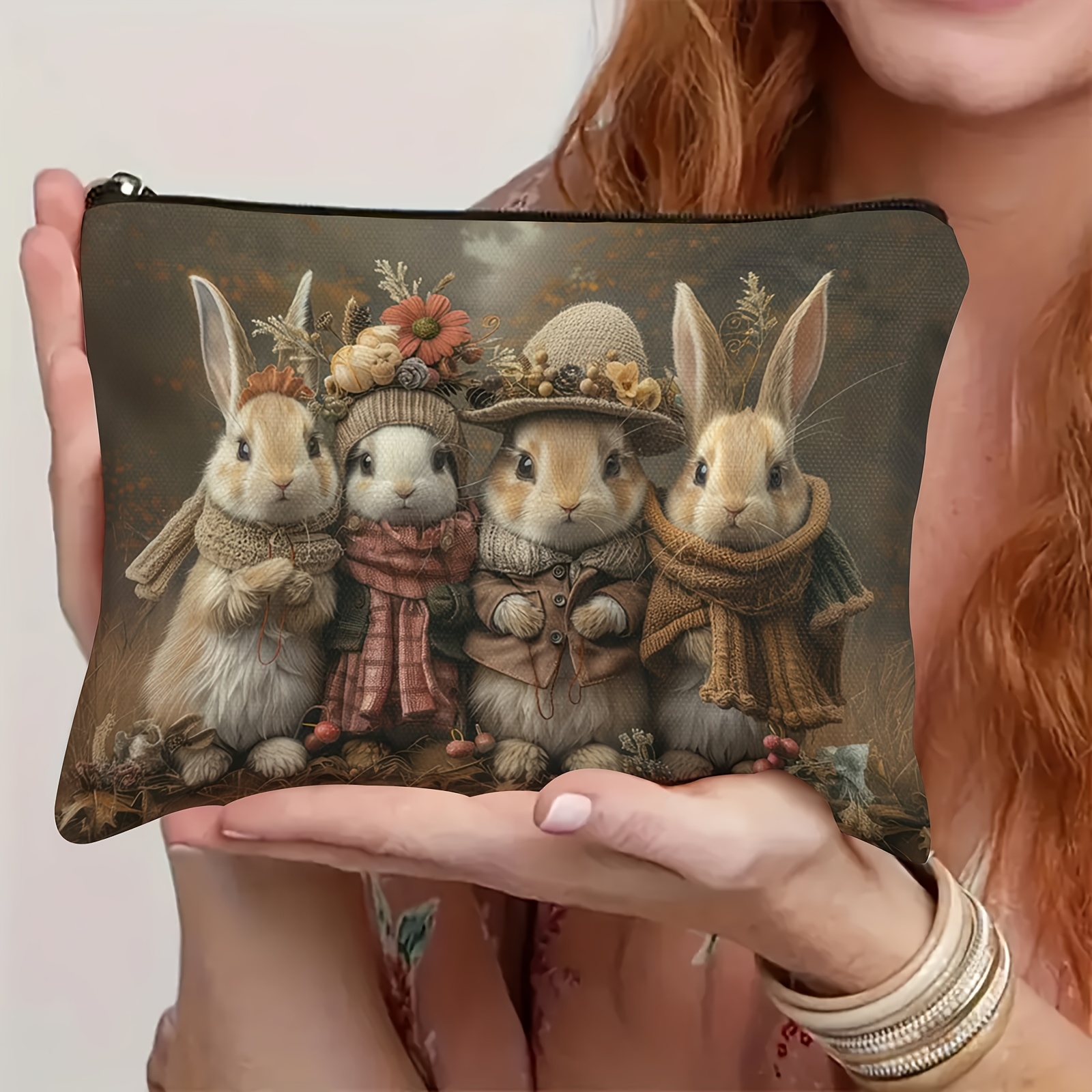 E-shop Retro Make-up Tasche - Robuste, wasserfeste Reißverschlusstasche, leichter und faltbarer Reiseorganizer, doppelseitiges niedliches Hasen-Design,