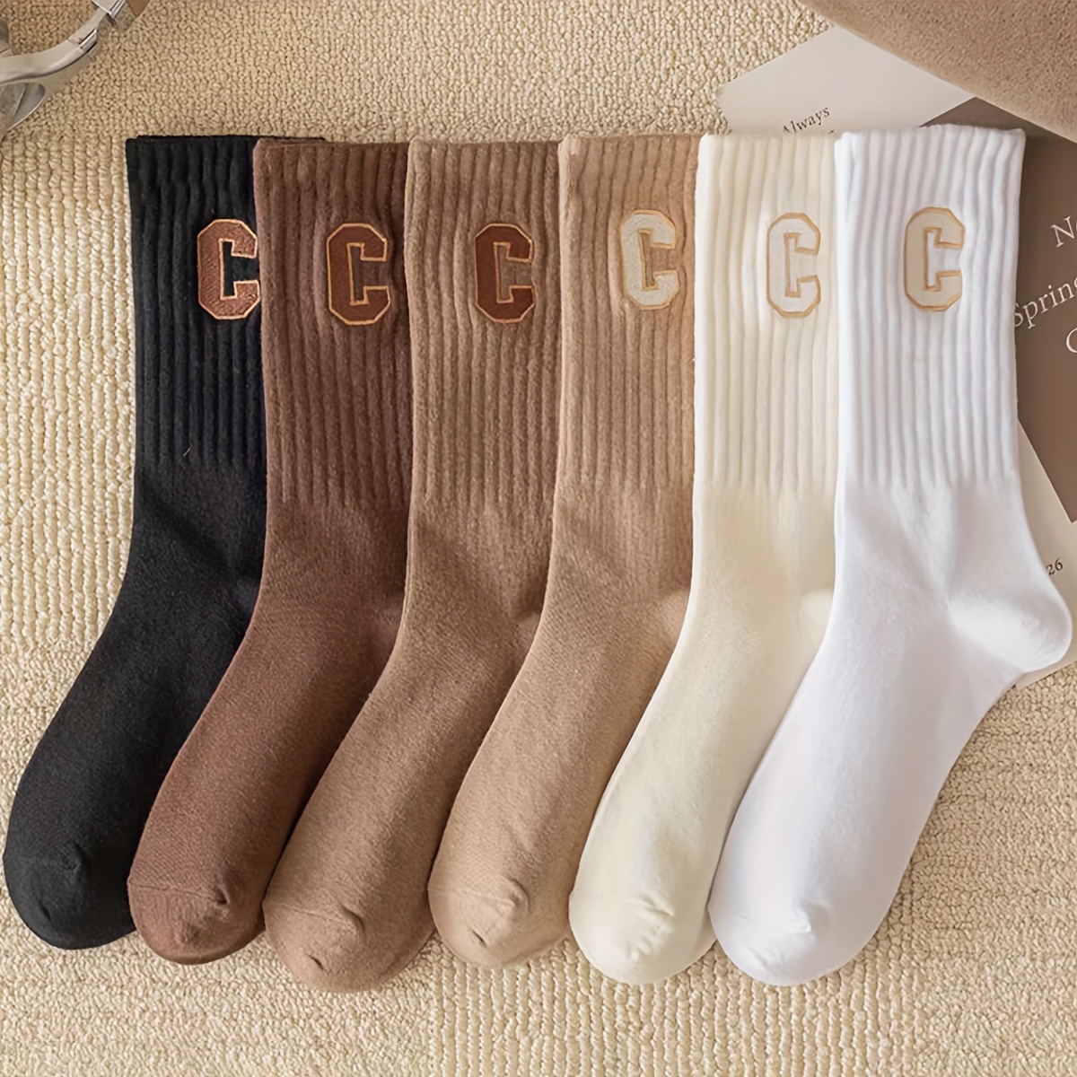 

10 Pairs Mixed Color Mid-calf Letter Socks For , Crew Socks Casual Socks, Casual Long Gym Lightweight Socks For Running, Hiking And Athletic Activities