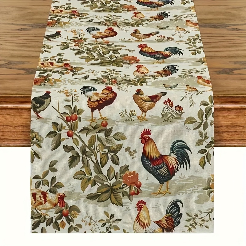 

1pc, Classic Rooster Art Design Table Runner, Polyester, Rectangular, Woven, Indoor & Outdoor Dining Decor, Ideal For Farmhouse Kitchen Party Accessory, Home Kitchen Textile