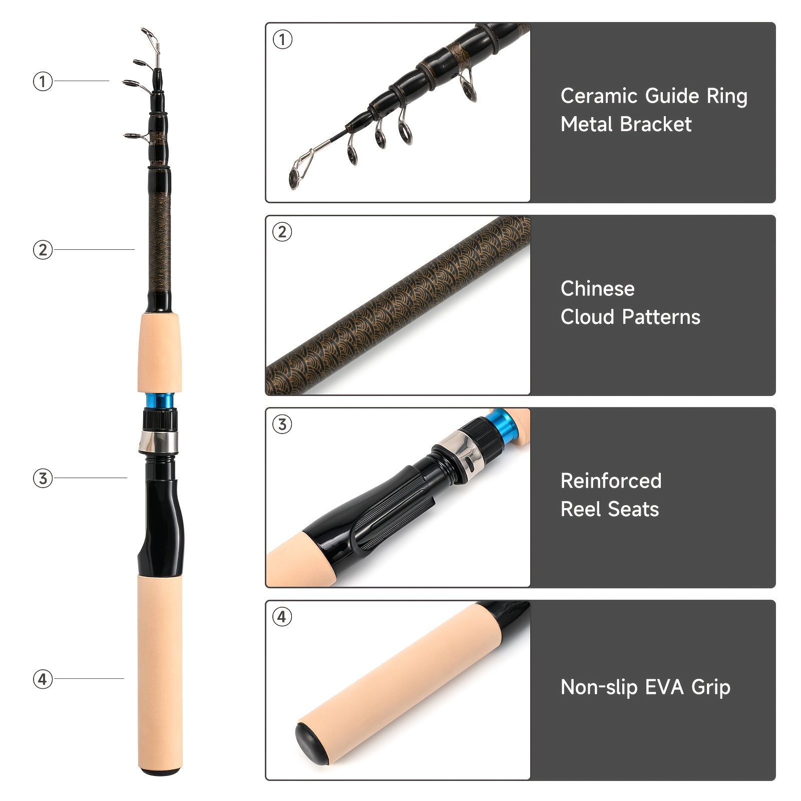 china telescopic spinning fishing rod PLUSINNO and Reel Combo, Fishing Pole Kit with Reel, Tackle Box, Fishing Lures and Travel Carrying Bag, Fishing Gear Gifts for Men : Sports & Outdoors Customized Carbon Telescopic Spinning Fishing