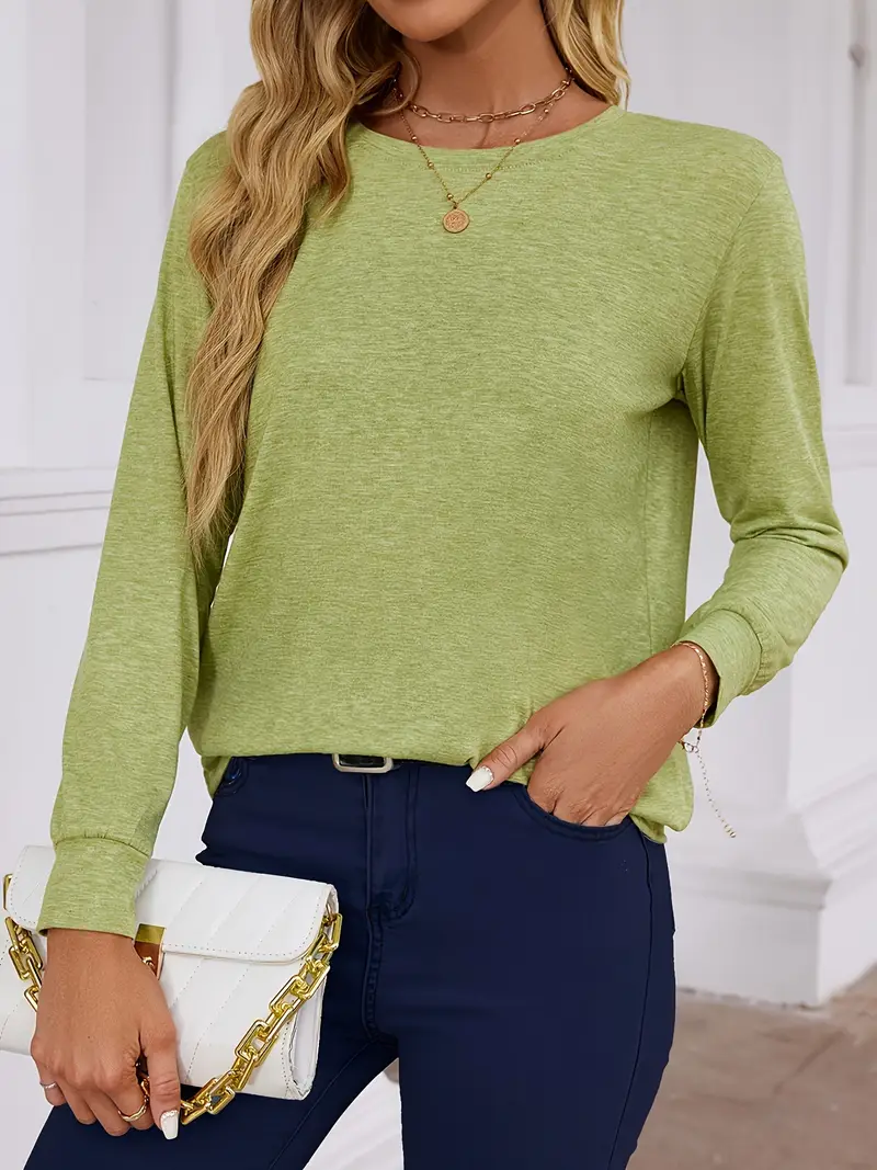 solid color crew neck t shirt casual long sleeve t shirt for womens clothing Product details 25