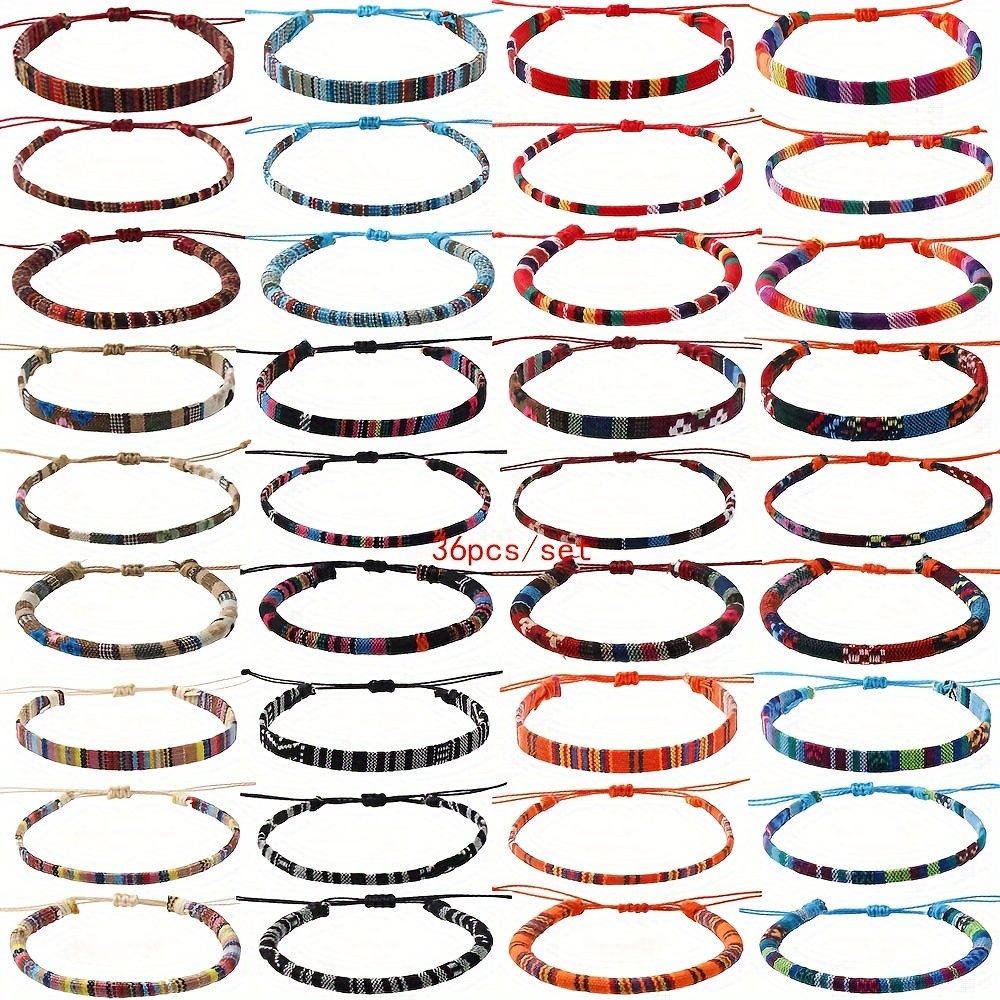 

36pcs Bohemian Cotton And Linen Color Bracelet, Men's And Women' Cotton Rope Woven Bracelet Set