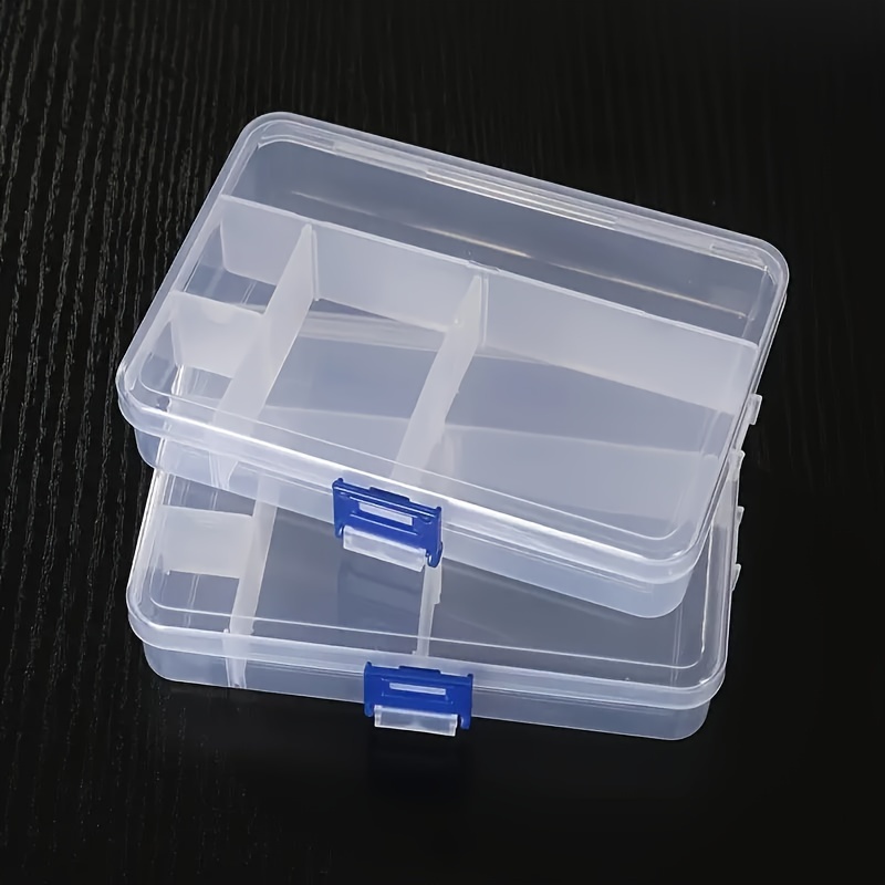 Image of 2pcs Transparent Pp Plastic Storage Boxes With Detachable 5-compartment Dividers - Perfect For Jewelry, Fishing Gear, Needles & Threads - Home Organization Essentials