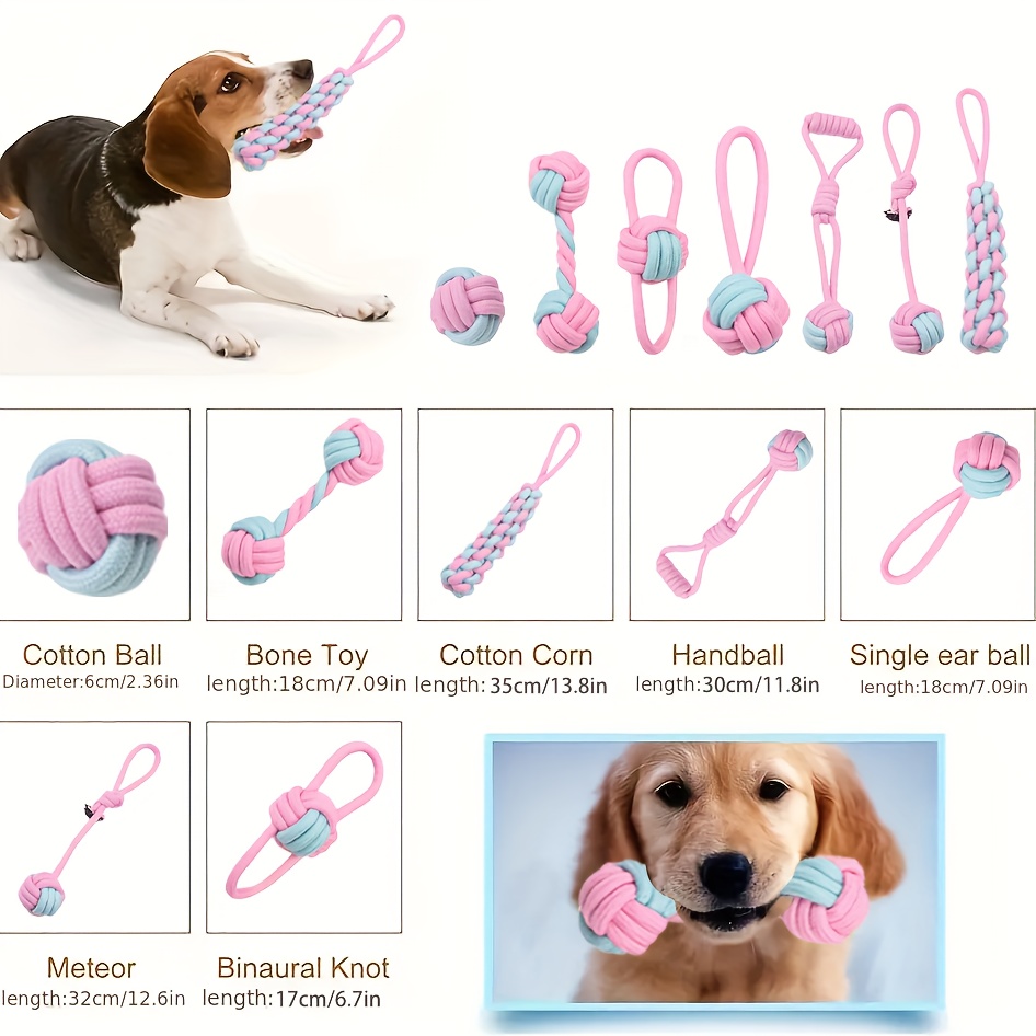 7pcs Teeth Cleaning Braided Rope Knot Pet Toy, Dog Chew Durable Toy For Cat And Dog Teeth Cleaning Supply Dog Rope Toys For Aggressive Chewers Dog Teeth Cleaner