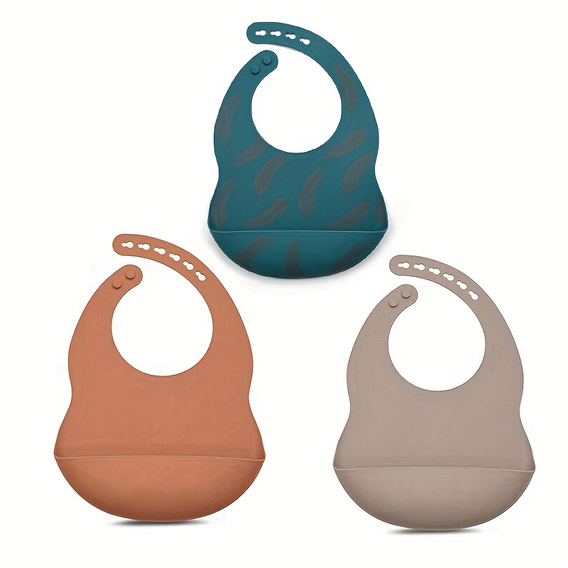 Image of Silicone Baby Bibs Set Of 3 For Toddlers, Adjustable Feeding Bib With Large Catcher, High Quality Bibs For Baby Feeding Essentials Baby Gifts