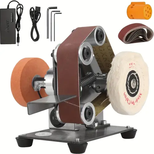mini belt sander electric diy 7 adjustable speed control small grinder sharpener polisher machine 110v with 10 belts for knife making wood metal working handcraft