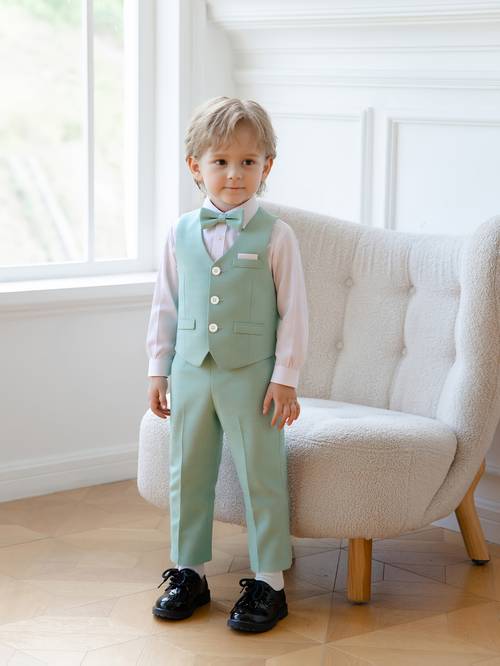 Boys Suit Vest, Trousers, Bow Tie Suitable for Piano Performance, Wedding, Birthday Party, Formal Occasions, Daily Wear (Vest + Trousers + Bow Tie) Without Shirt, Elegant Suit For Boy