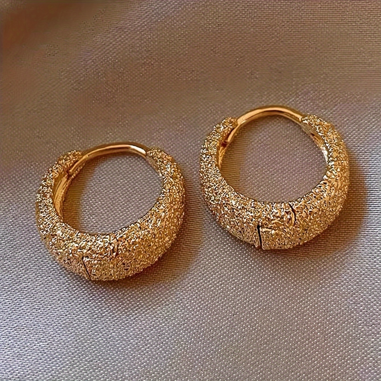 

1 Pair Frosted Hoop Earrings, French Style Luxury Holiday Gift Copper Material Fashion Ring Earrings