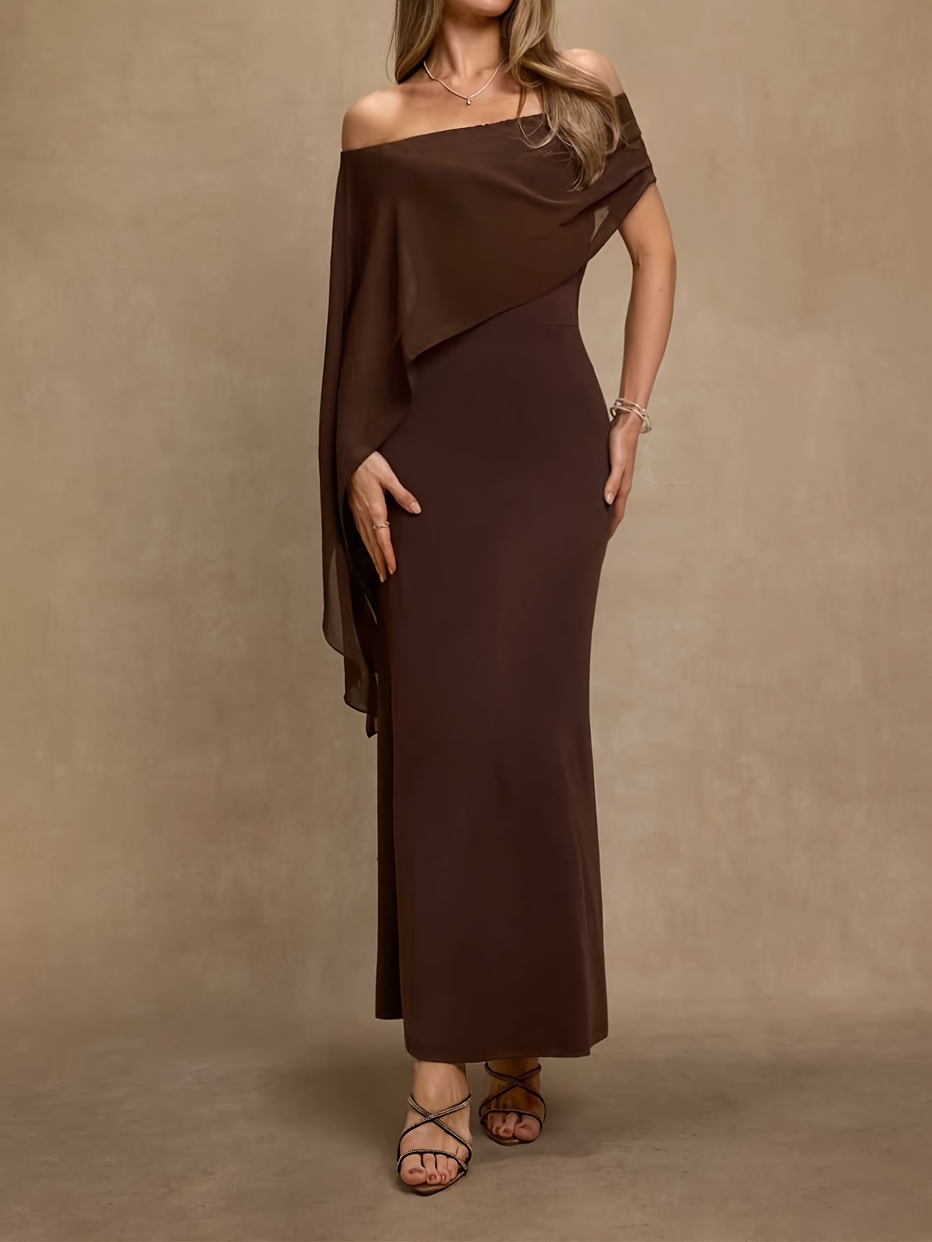 womens elegant shoulder maxi dress draped sleeves - Temu Philippines