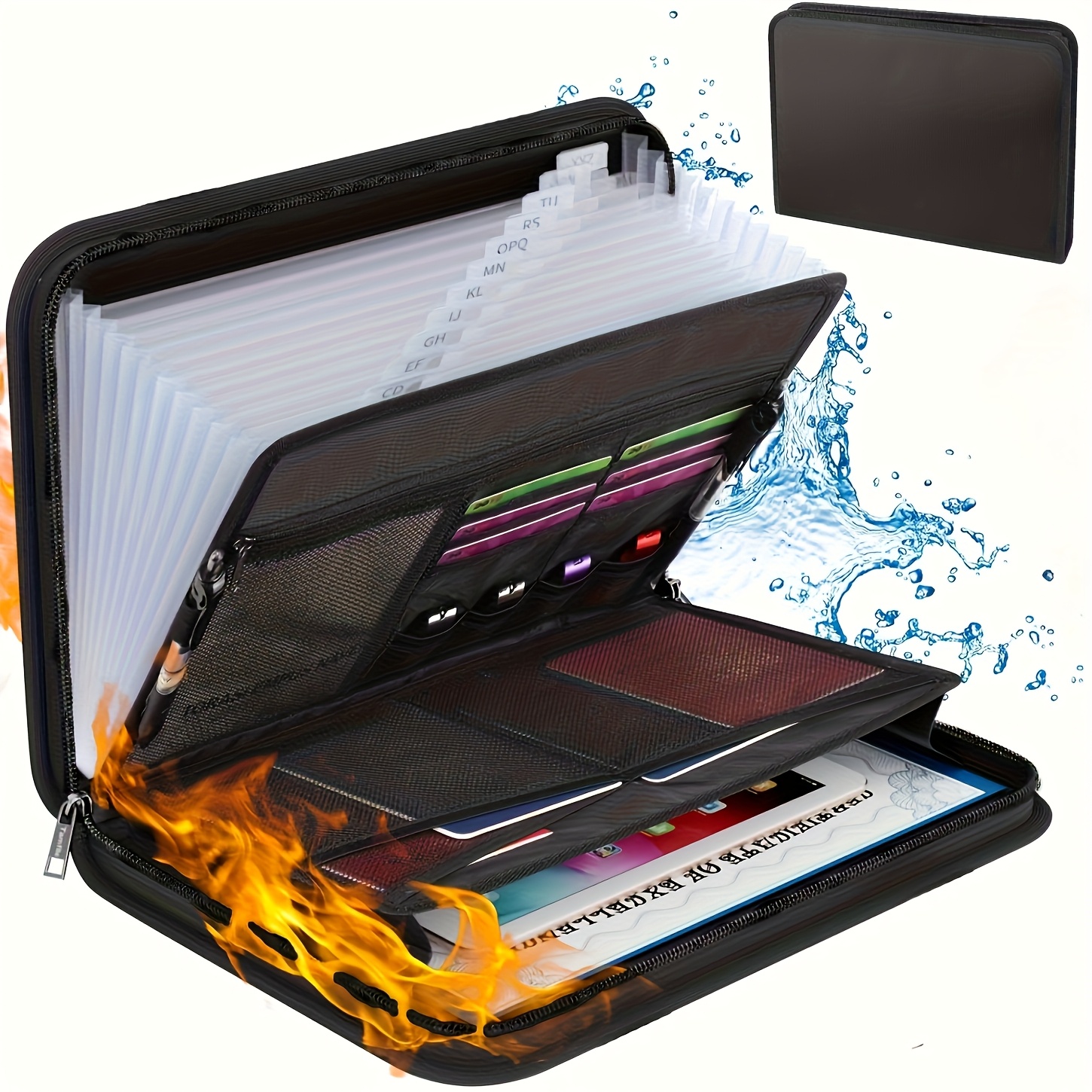 E-shop Feuerfeste Dokumententasche - Akkordeon-Ablageordner, -Material, Sicherer Reißverschluss, Mehrfachtaschen-Sicherheitsbox für Wertsachen