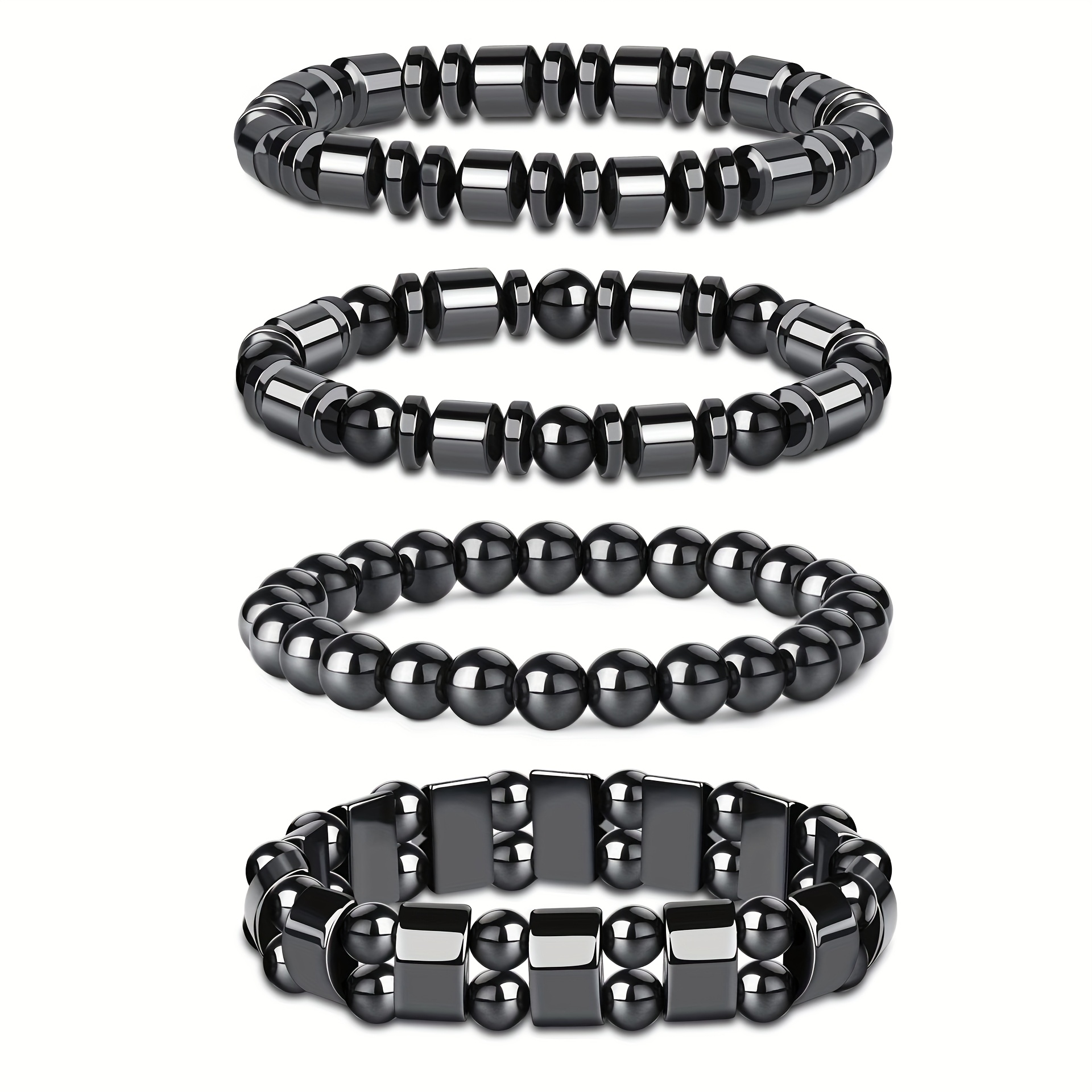 TEMU Fashion 4pcs Black Gallstone Beaded Bracelet Handmade Elastic Rope Stacked Bracelet, For , Family, And Lovers On Festivals And Anniversaries