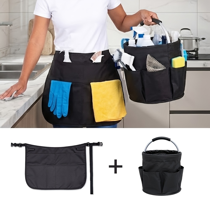 TEMU Cleaning Tool Apron And Storage Bucket Combo Heavy-duty 600d Oxford Cloth Cleaning Tool Organizer With Multi-pocket Waist Apron And Portable