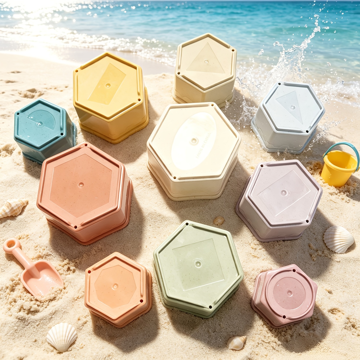 10pcs Hexagonal Stacking Cup Toys in Random Colors