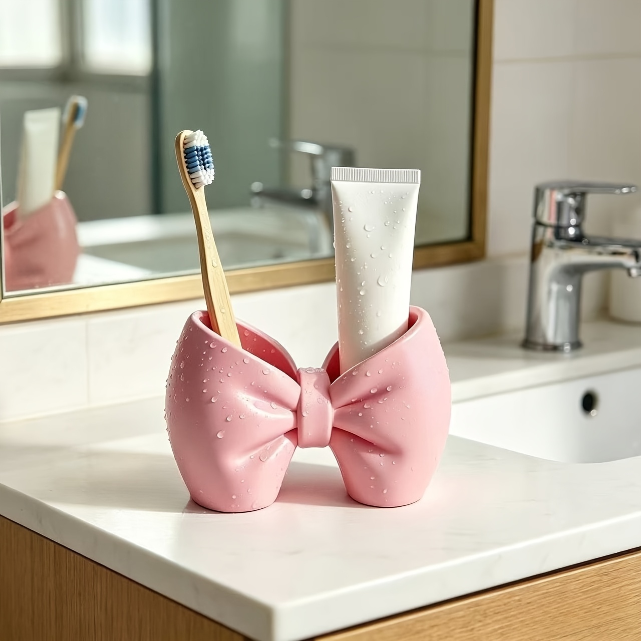 toothbrush holder plastic toothbrush stand adorable bow shaped pen holder plastic freestanding bow accent for bathroom bedroom cute toothbrush pen display for access no installation needed