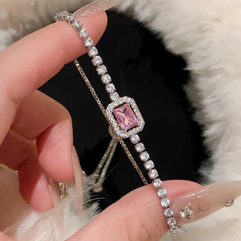 1pc Square Sugar Cube Shiny Bracelet Jewelry For Women, High-end Feel Wrist Cord