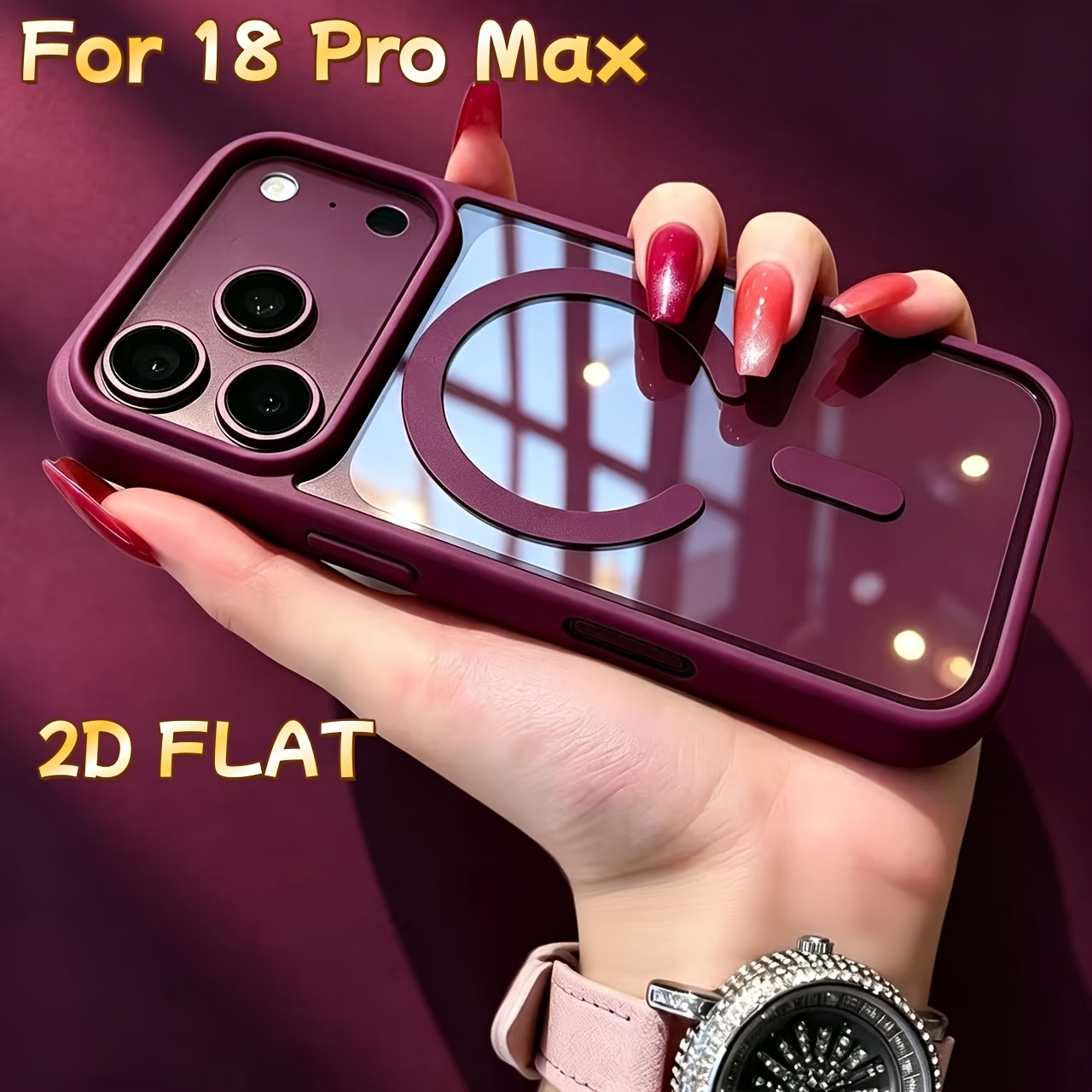 TEMU Phone Case: 2d Flat Phone Case - Simple Transparent Magnetic Phone Case For 18 Pro Max/18 Pro, Shockproof Cover
