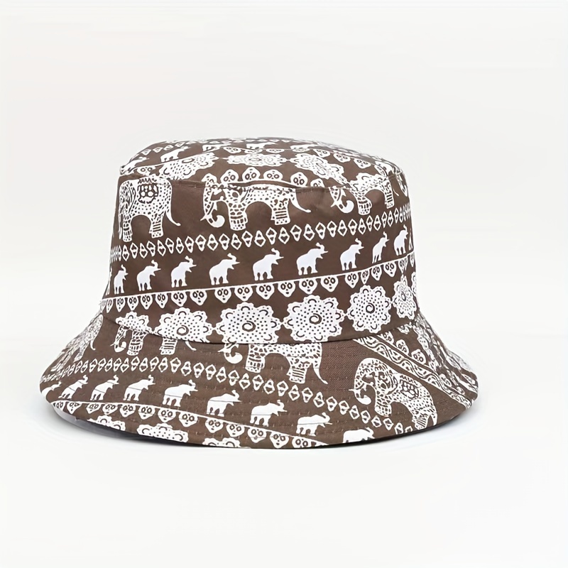 unisex wide brim elephant print bucket hat double sided  display picture 3