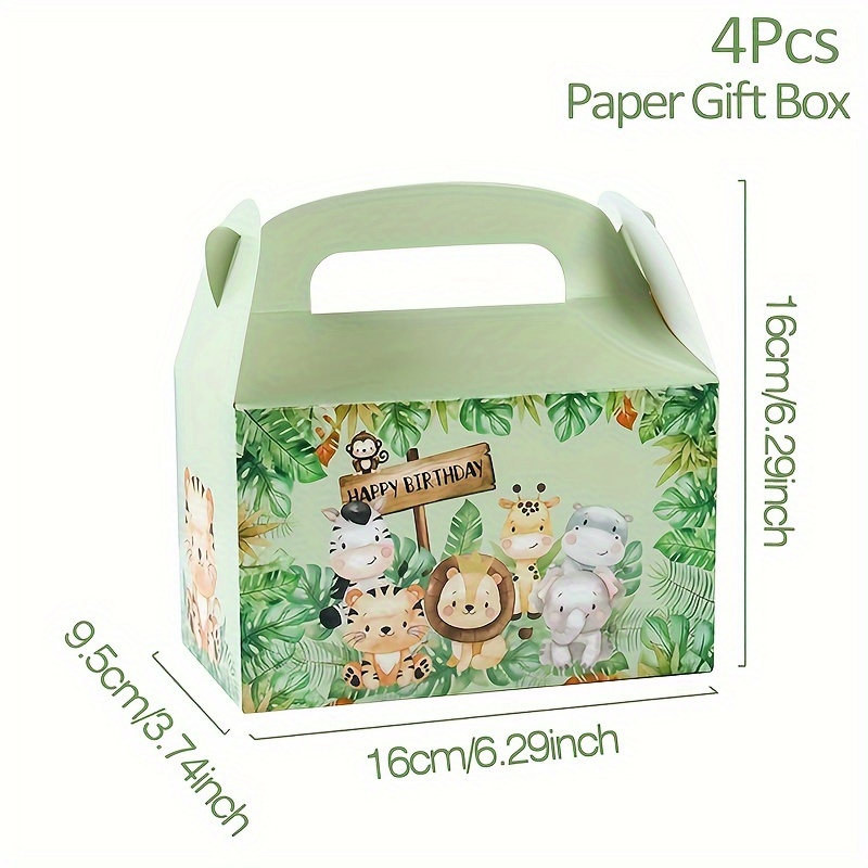 TEMU Gift For Her/him Set Of 4 Jungle-themed Paper Candy Boxes For A Birthday Celebration, Perfect For Kids' Gifts, Favors, And Baby Shower Supplies, Designed Like Handbags