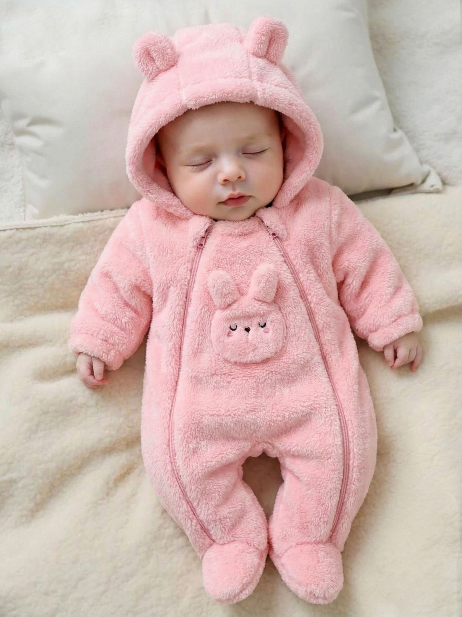 Baby Autumn Winter Footed Bodysuit with Cute Bunny Design